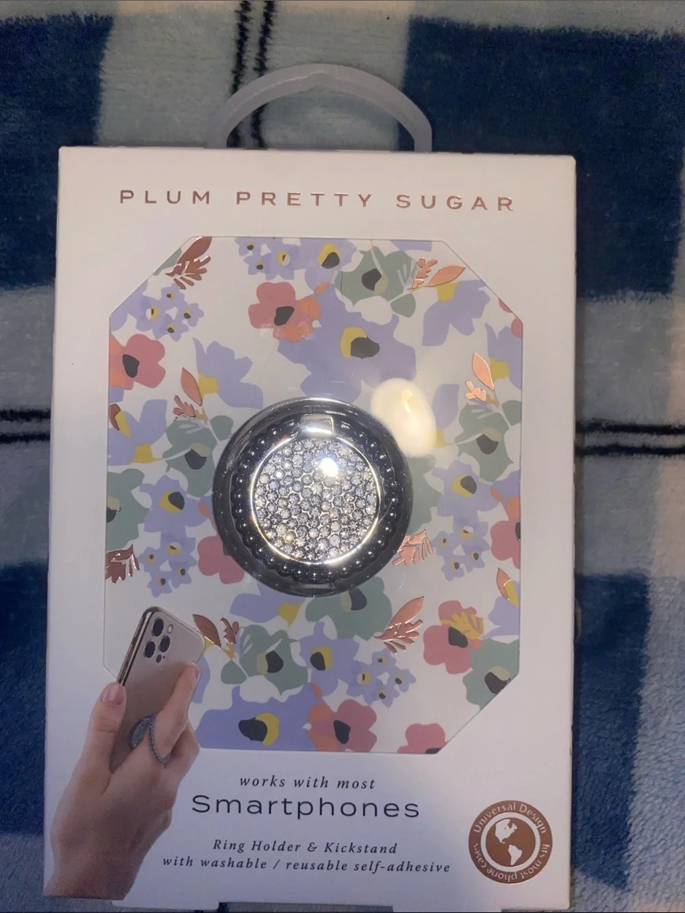 Plum Pretty Sugar Silver Rhinestone Phone Ring Grip